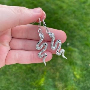 Zinc Alloy Snake Earrings with Silver Accents